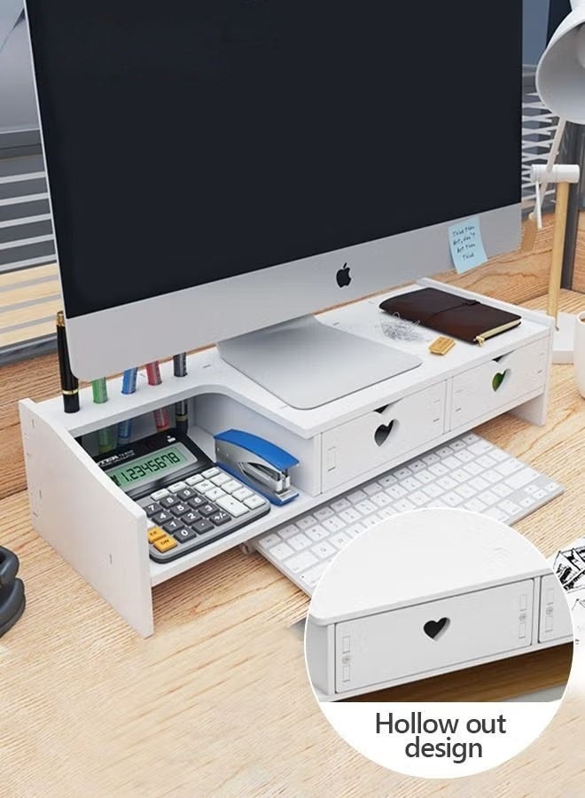 Monitor Stand Riser,2-Tier Computer Desk Organizer With Drawers,For Computer,TV,Printer,Office Supplies  Accessories With Pen Slot - Image 2