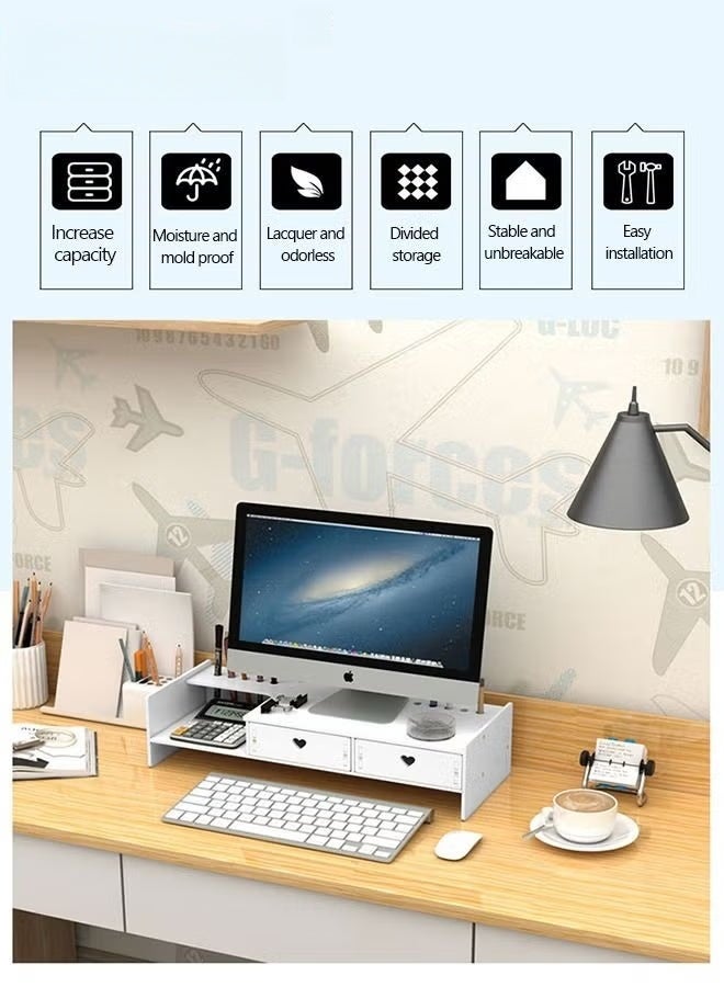 Monitor Stand Riser,2-Tier Computer Desk Organizer With Drawers,For Computer,TV,Printer,Office Supplies  Accessories With Pen Slot - Image 5