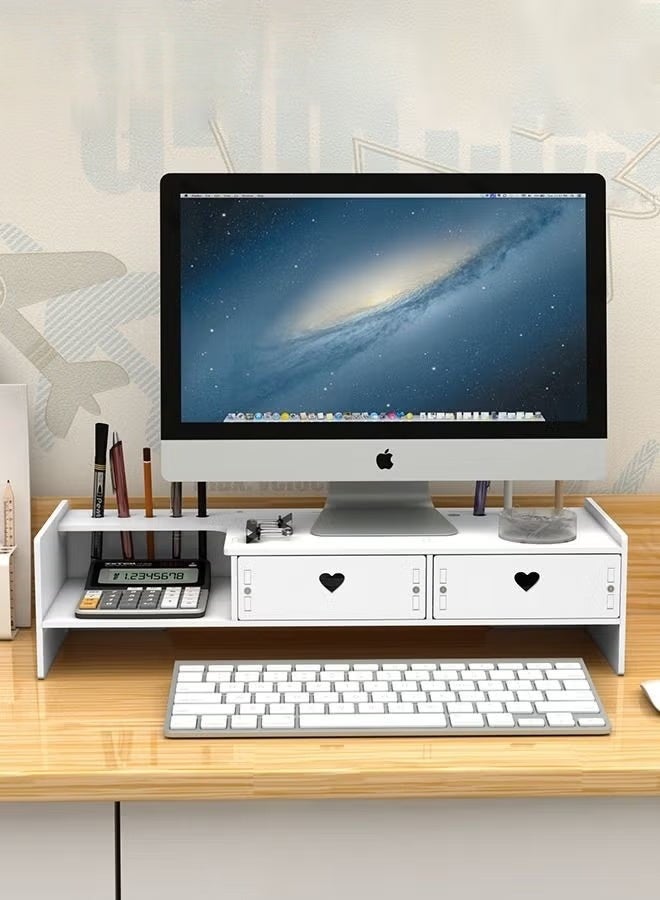 Monitor Stand Riser,2-Tier Computer Desk Organizer With Drawers,For Computer,TV,Printer,Office Supplies  Accessories With Pen Slot - Image 1