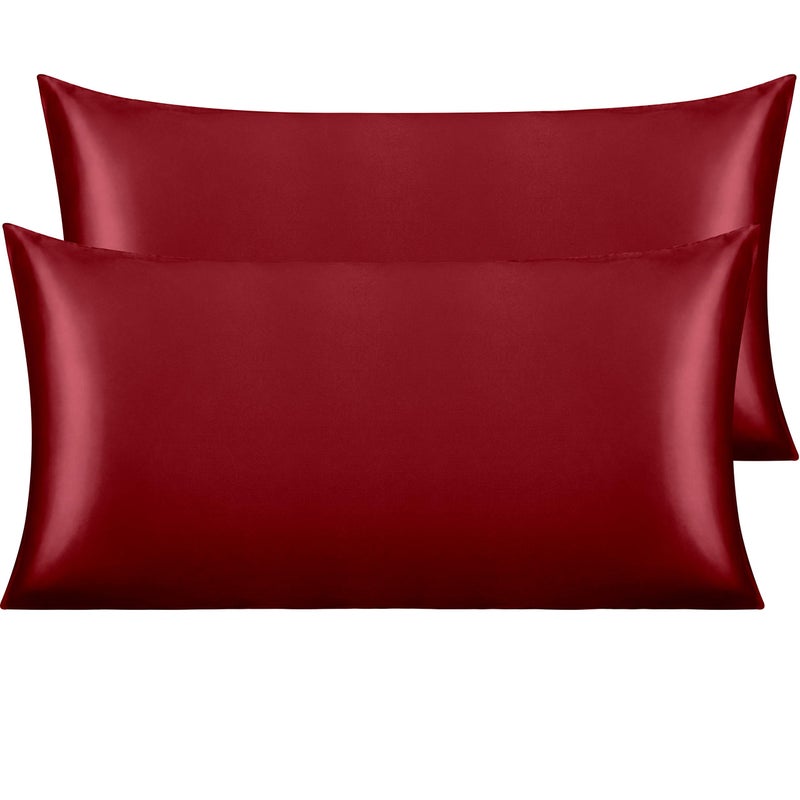 NTBAY 2 Pack Satin King Pillowcases for Hair and Skin  Luxurious and Silky Pillow Cases with Envelope Closure  20x36 Inches  Wine Red - Image 1