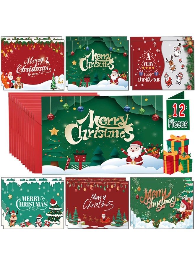 تشيلور مجموعة من ١٢ بطاقة معايدة لعيد الميلاد مع مظاريف، بطاقات بريدية لعيد الميلاد، بطاقات معايدة لعيد الميلاد المجيد، بطاقات خيرية للعائلة والأطفال والأصدقاء، عبوة متعددة - ٦ تصاميم مختلفة لشجرة عيد الميلاد - Image 1