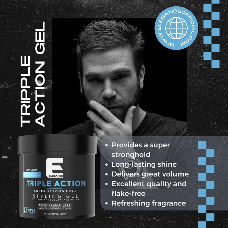 E Elegance Earth Fragrance Triple Action Hair Gel for Men And Women - Super Strong Hold, Extreme Volume, And Long Lasting Shine - Flake Free And Refreshing Fragrance - All Hair Types, 16.9 oz - Image 3