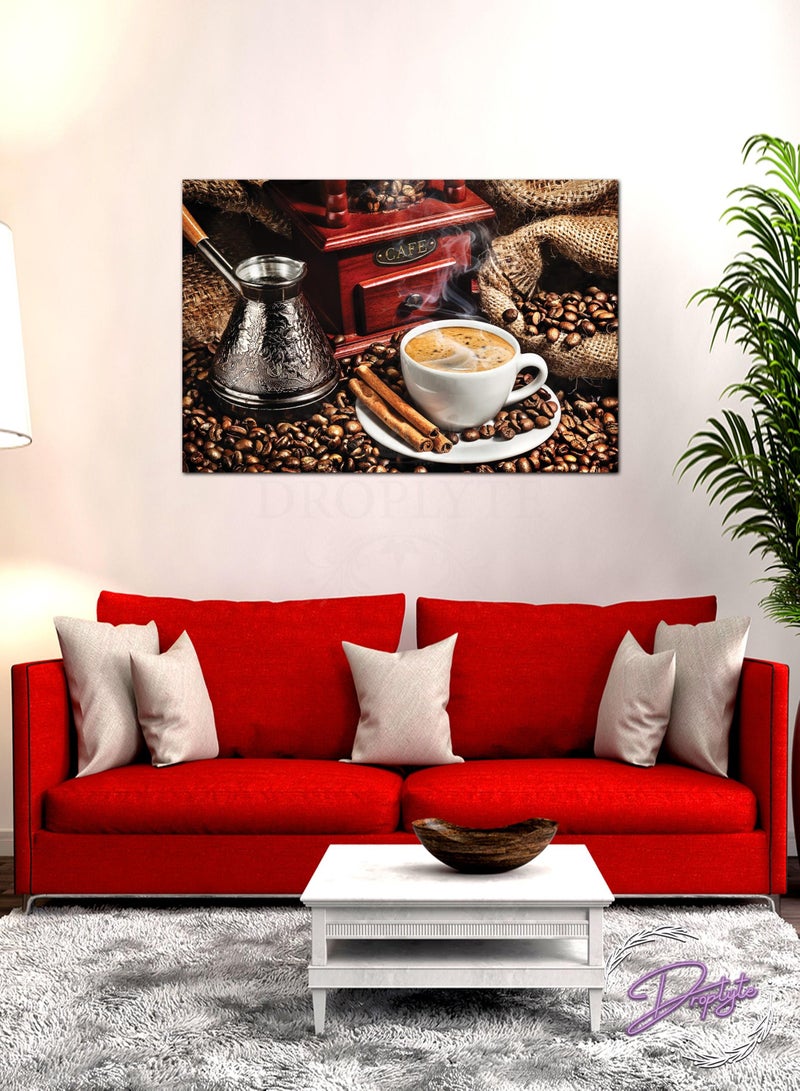 Droplyte Beautiful Coffee Wall Art Canvas with Wooden Frame Home Decor 60cm x 40cm - Image 2