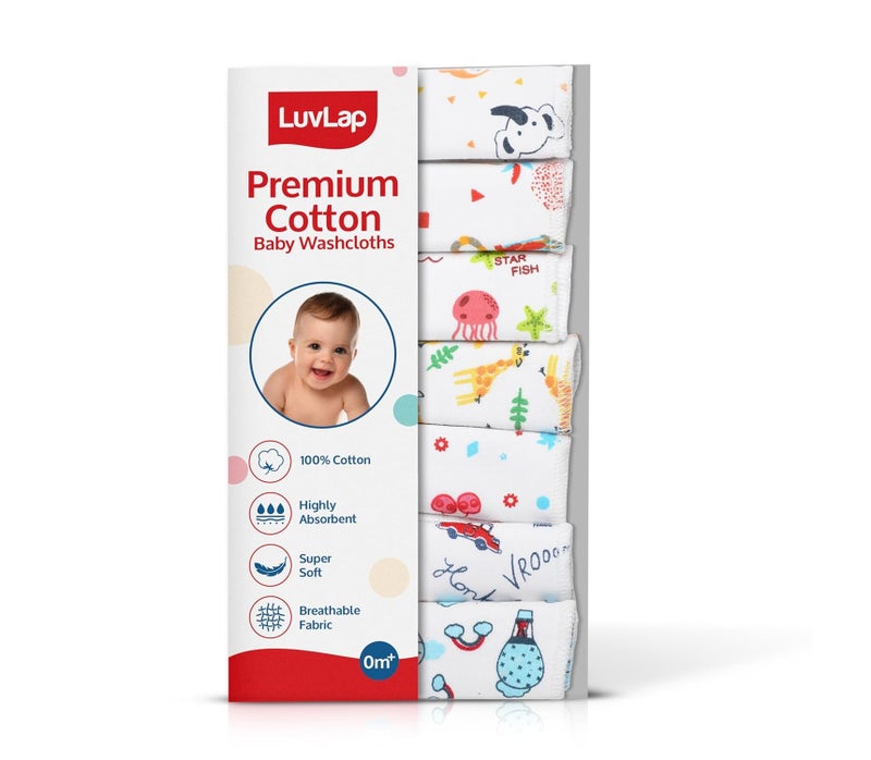 LuvLap Hosiery Cotton Cloth Premium Baby Washcloth for New Born Washable (22 cm x 22 cm), Reusable, Absorbent, Extra Soft Face Towels/Washcloth for Babies, Cherry Print, Pack of 7 Pcs, Multicolour - Image 1