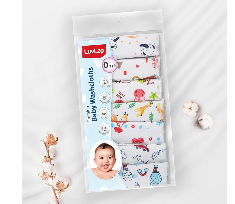 LuvLap Hosiery Cotton Cloth Premium Baby Washcloth for New Born Washable (22 cm x 22 cm), Reusable, Absorbent, Extra Soft Face Towels/Washcloth for Babies, Cherry Print, Pack of 7 Pcs, Multicolour - Image 4