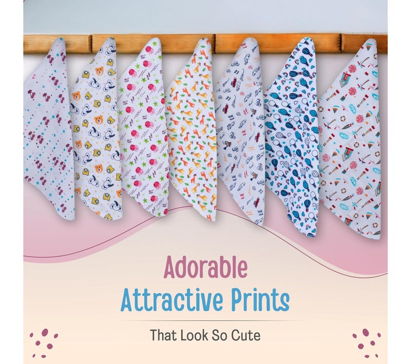 LuvLap Hosiery Cotton Cloth Premium Baby Washcloth for New Born Washable (22 cm x 22 cm), Reusable, Absorbent, Extra Soft Face Towels/Washcloth for Babies, Cherry Print, Pack of 7 Pcs, Multicolour - Image 2