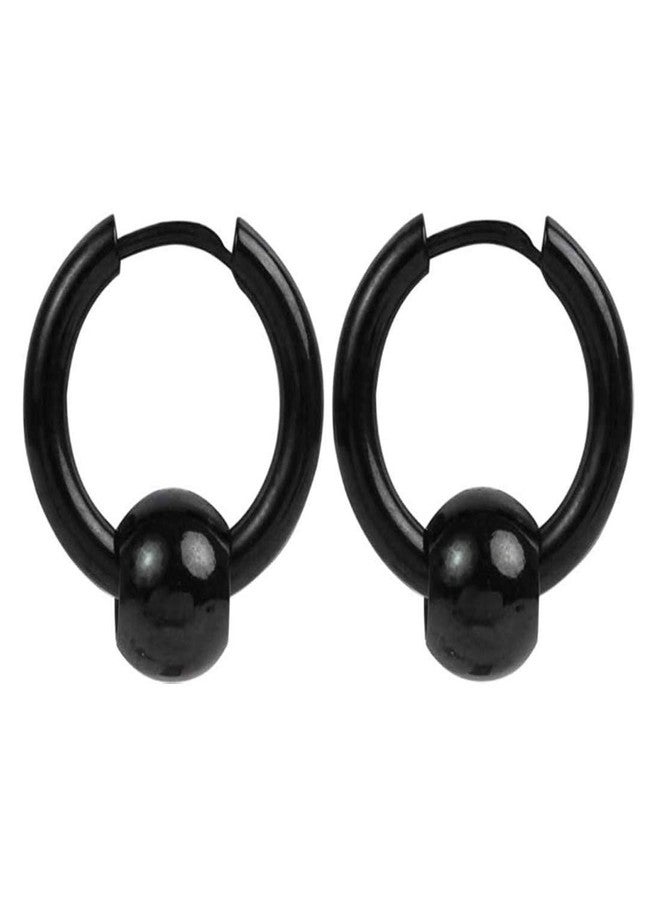 Sullery Punk Ball Circle Ring Piercing Earrings Christmas Gift Black Stainless Steel Hoop Earring - Image 2