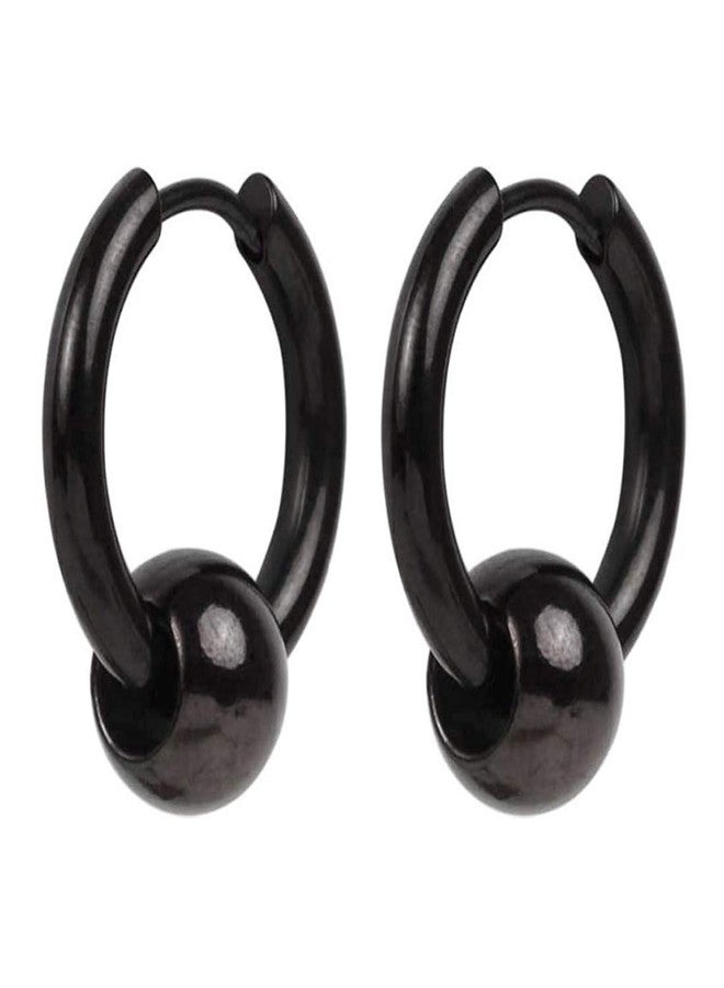 Sullery Punk Ball Circle Ring Piercing Earrings Christmas Gift Black Stainless Steel Hoop Earring - Image 1