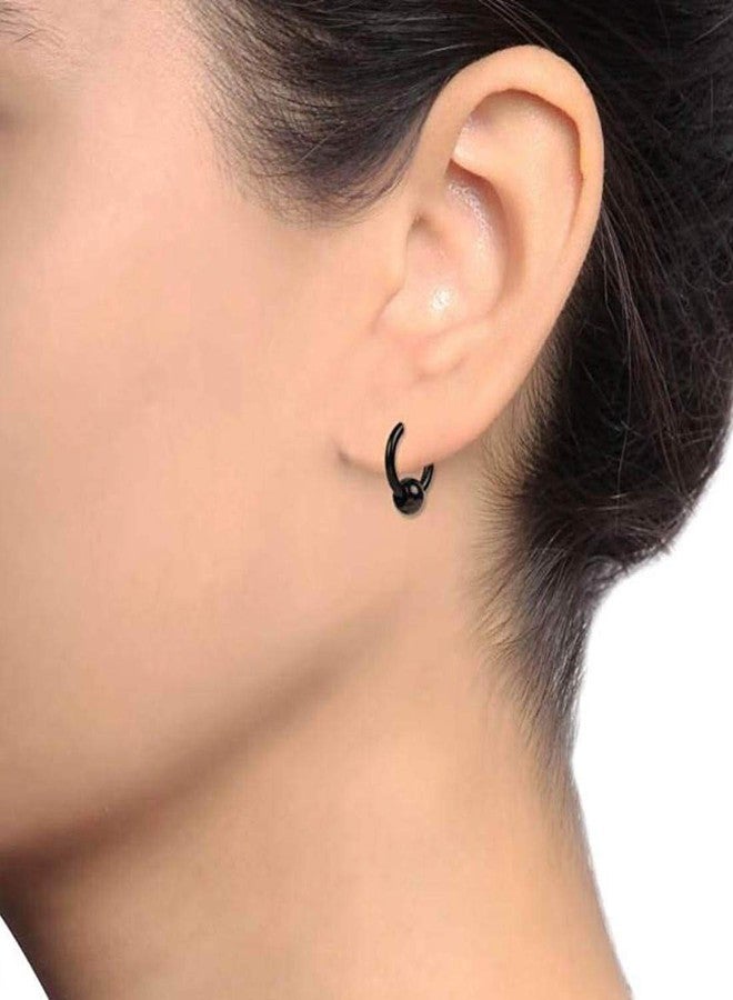 Sullery Punk Ball Circle Ring Piercing Earrings Christmas Gift Black Stainless Steel Hoop Earring - Image 3