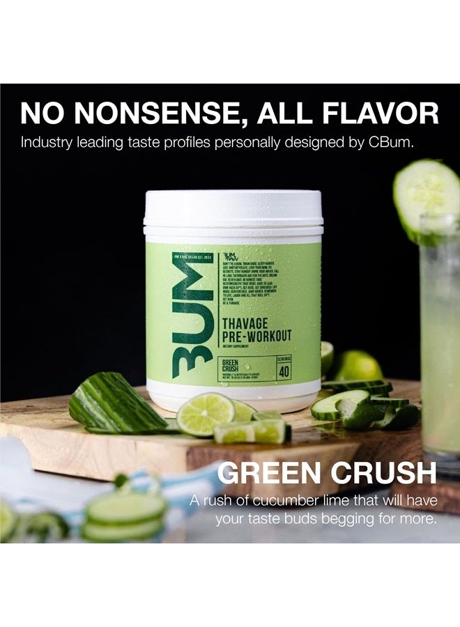 Raw مسحوق قبل التمرين، ثافاج (جرين كراش) - مكمل غذائي رياضي كريس بومستيد للرجال والنساء - سيبوم قبل التمرين للتمرين، الترطيب، التركيز الذهني والطاقة - 40 حصة - Image 3