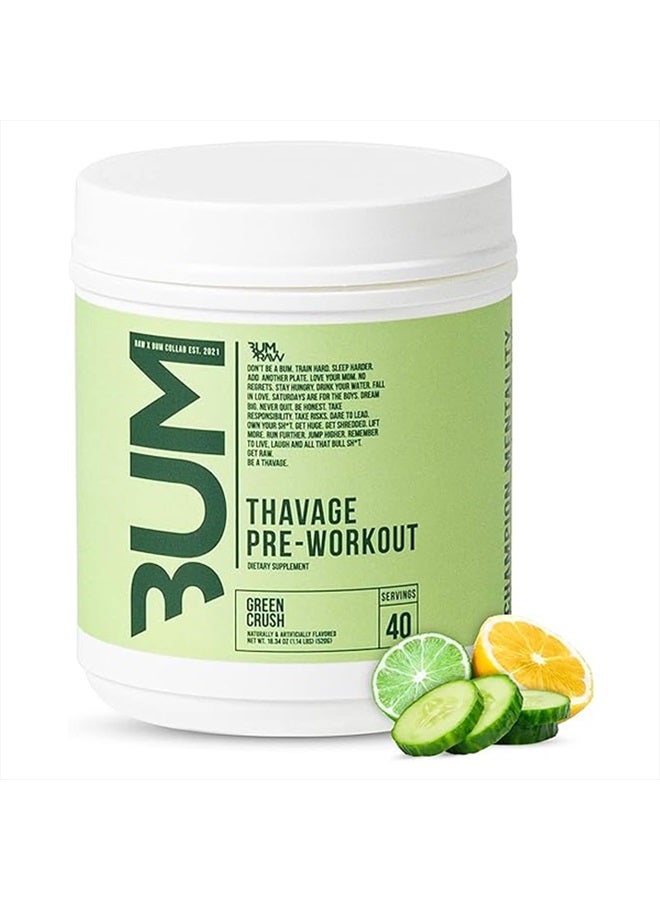 Raw مسحوق قبل التمرين، ثافاج (جرين كراش) - مكمل غذائي رياضي كريس بومستيد للرجال والنساء - سيبوم قبل التمرين للتمرين، الترطيب، التركيز الذهني والطاقة - 40 حصة - Image 1