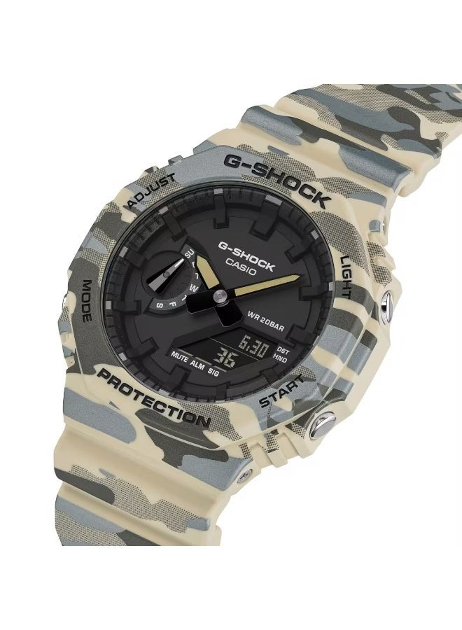 G-SHOCK Analog-Digital Men’s Watch GA-2100CM-5, 45.4 mm Beige Camouflage Carbon Core Guard Case & Bio-Based Resin Strap, Shock-Resistant, LED Light, 200 m WR - Image 1