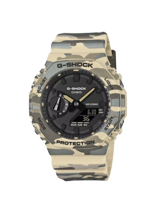 G-SHOCK Analog-Digital Men’s Watch GA-2100CM-5, 45.4 mm Beige Camouflage Carbon Core Guard Case & Bio-Based Resin Strap, Shock-Resistant, LED Light, 200 m WR - Image 5