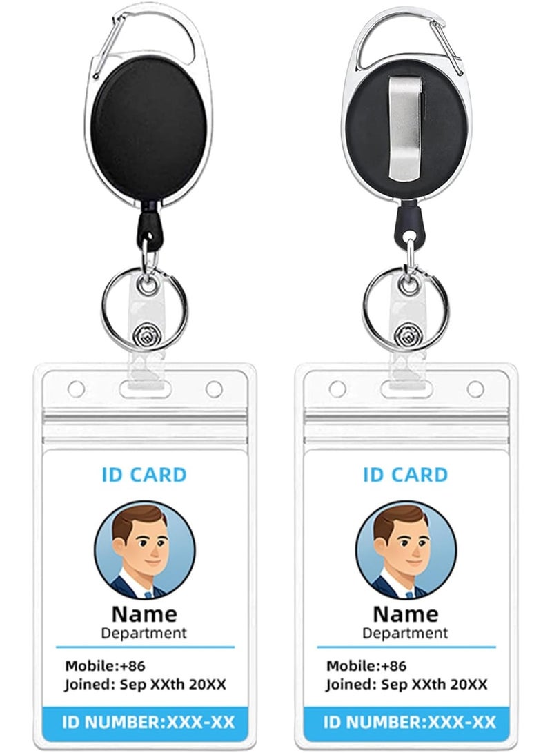 MCENTT 2 Pcs Vertical ID Badge Holder with Clips, Clear Plastic Card Holders, 2 Pack (Vertical With Retractable Clips) Key Cards and Employee ID Cards - Image 1