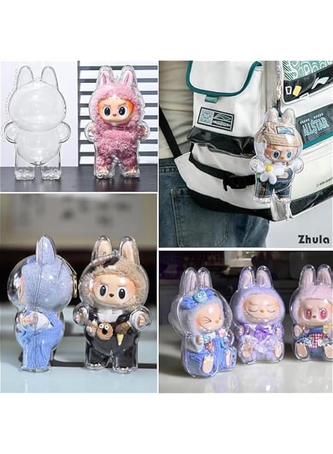 Arabest Protective Case for La bubu Plush Doll Keychain The Monsters Exciting Macaron Protective Acrylic Display Case Clear Cover for Figure Plastic PVC Storage Box (Sitting)  - Image 3