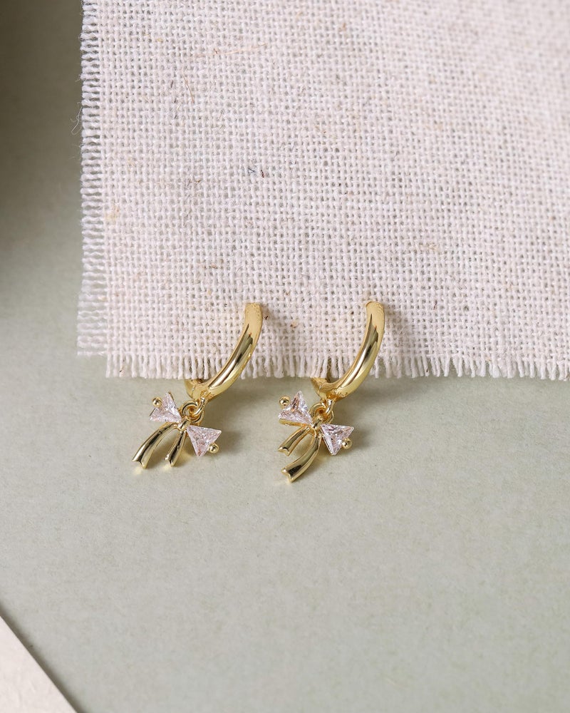 AYWFCBF Dangle Earrings for Women 14K Gold Plated Cubic Zirconia Hoop Earrings Dainty Bow Diamond Drop Earring Wedding Jewelry for Brides - Image 5