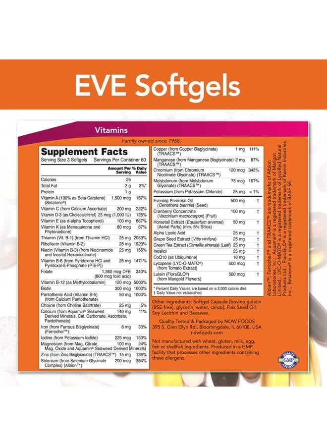 now Supplements, Eve™ Women's Multivitamin with Evening Primrose, Cranberry, Green Tea, Horsetail Silica & CoQ10, 180 Softgels - Image 2