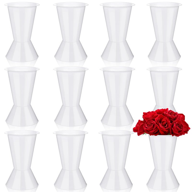 Beeveer 12 Pack Plastic Flower Bucket 118 Inch Tall Vase Bucket Cone Vase with Base for Cut Flower Multipurpose Buckets for Flower Bouquet Holder Centerpieces Decorations for Home Wedding White