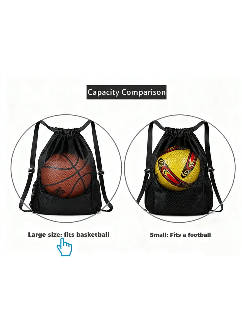 RESONIX Waterproof Drawstring Backpack with Dual Side Water Bottle Pockets  37x49cm, Gym Swim Bag with Hidden Interior Pocket, Large Capacity Sports Sack for Men & Women (BLACK) - Image 4
