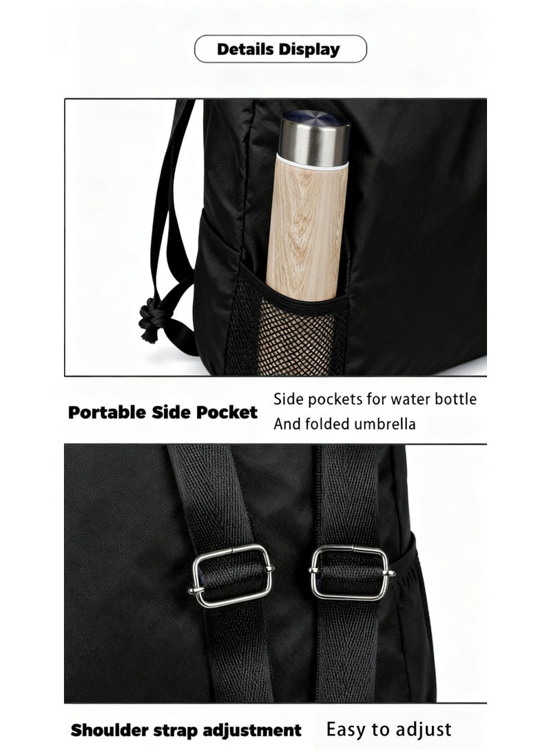 RESONIX Waterproof Drawstring Backpack with Dual Side Water Bottle Pockets  37x49cm, Gym Swim Bag with Hidden Interior Pocket, Large Capacity Sports Sack for Men & Women (BLACK) - Image 2