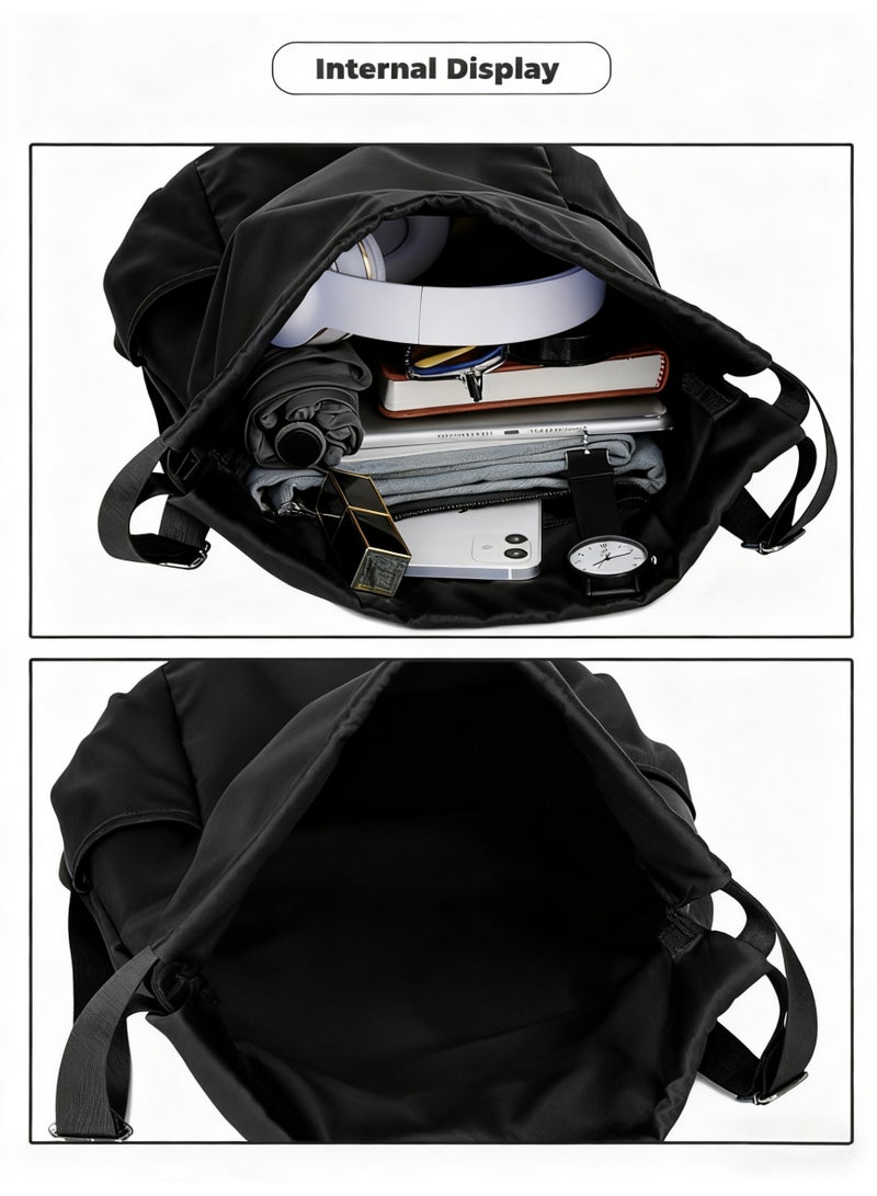 RESONIX Waterproof Drawstring Backpack with Dual Side Water Bottle Pockets  37x49cm, Gym Swim Bag with Hidden Interior Pocket, Large Capacity Sports Sack for Men & Women (BLACK) - Image 3