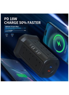 Anmi Tower Extension Lead with USB Slots and 18W USB C Fast Charger(5V/3.1A), 12 Way Plug Extension Tower, Surge Protected Extension Lead with Switch, Multi Plug Socket , 1.8M Extension Cable  - Image 3