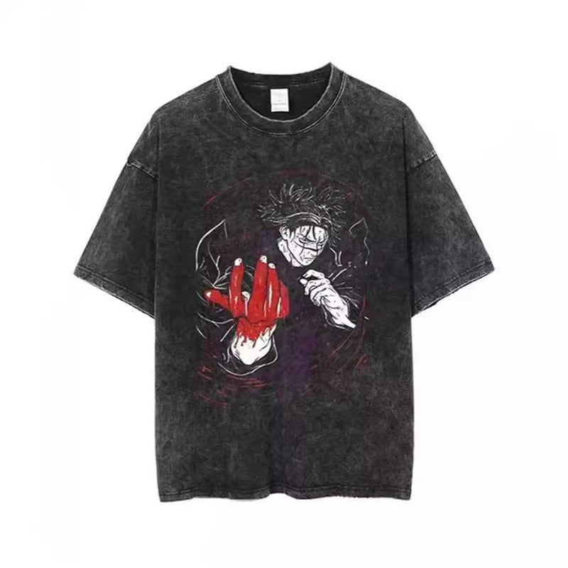 Washed Animation Summer War Five T-Shirt Cotton Retro T Spell Street Hip Hop Enlightenment Leisure - Image 5