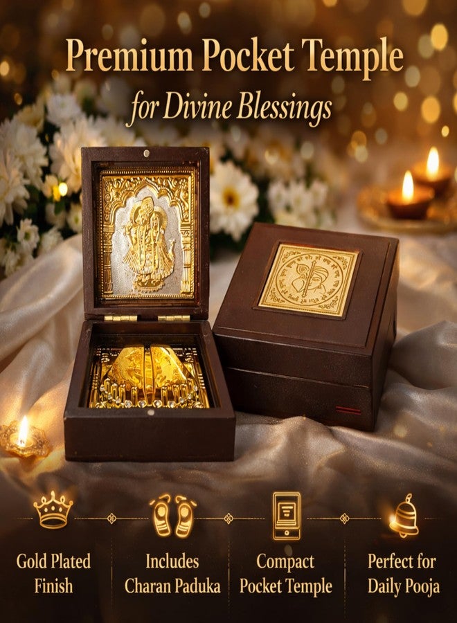 DK trades® Gold Plated Radhekrishna Photo for Pooja Box - Premium Pocket Temple with Charan Paduka| Unique Home, Office Gift - Image 5