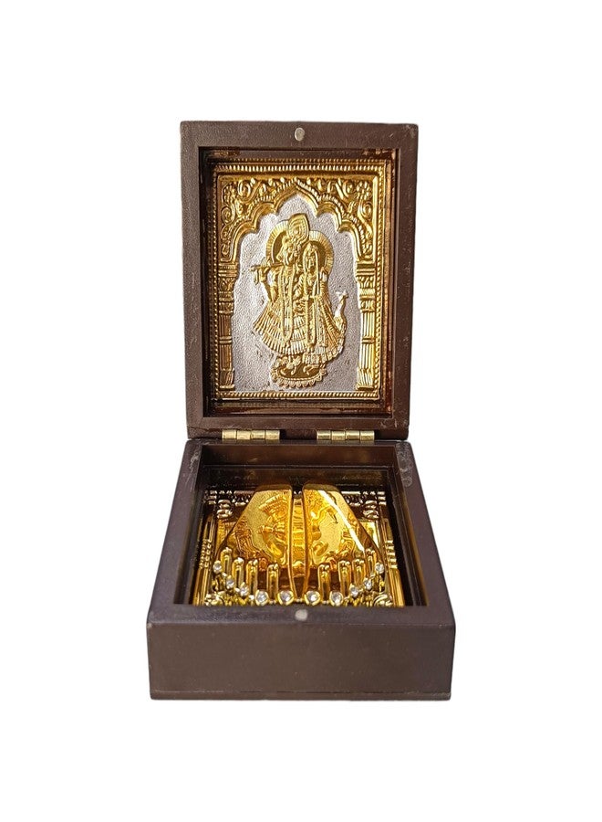 DK trades® Gold Plated Radhekrishna Photo for Pooja Box - Premium Pocket Temple with Charan Paduka| Unique Home, Office Gift - Image 1