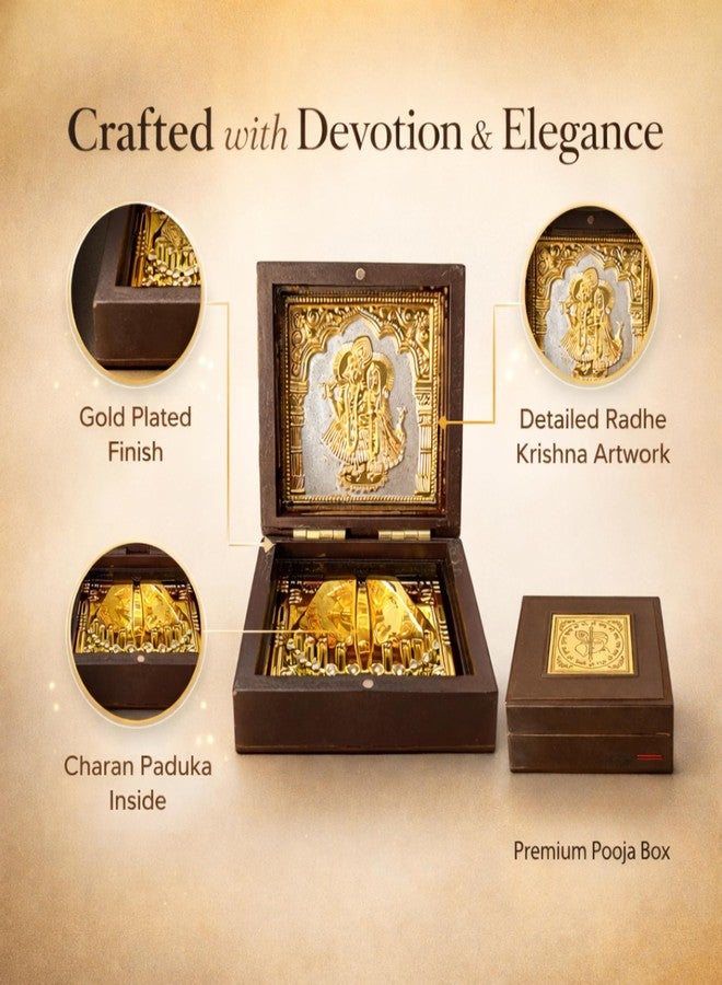 DK trades® Gold Plated Radhekrishna Photo for Pooja Box - Premium Pocket Temple with Charan Paduka| Unique Home, Office Gift - Image 3