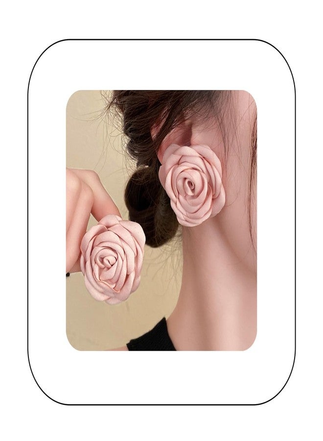 Rannyrena Vintage Satin Flower Earrings Handmade Elegant Floral Stud Earrings Boho Rose Prom Party Wedding Bridal Ear Accessories for Women (Pink) - Image 1