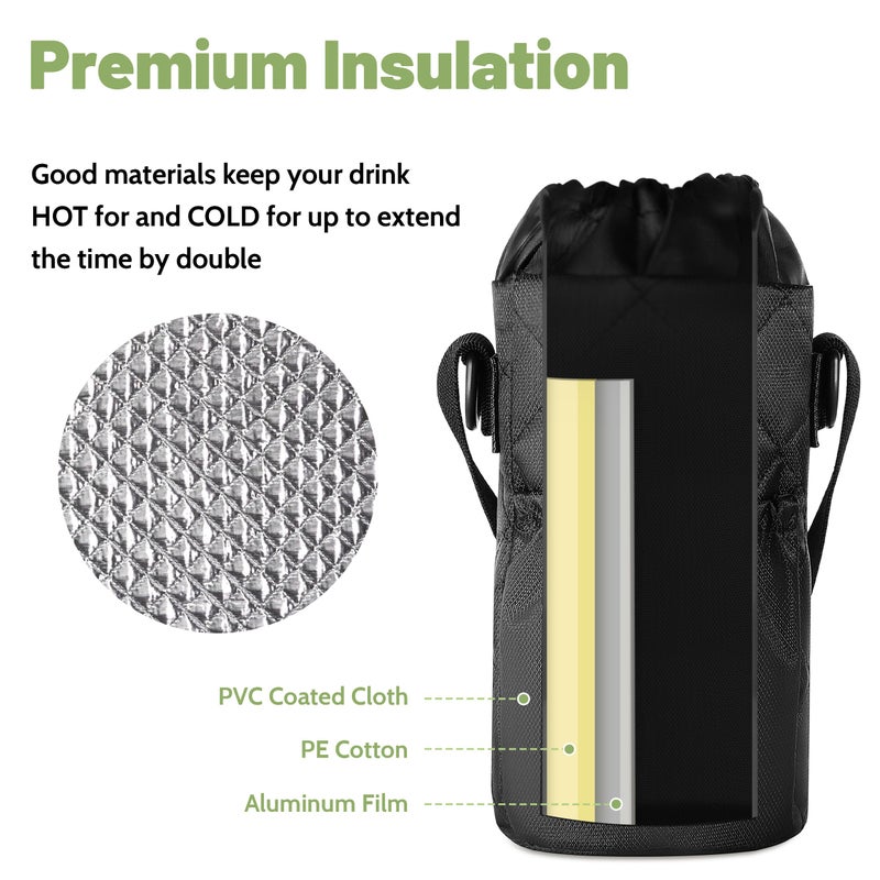 CIVAGO Half Gallon Glass Water Bottle with Straw and Insulated Bottle Holder Sling, 64 oz Motivational Water jug with Time Marker and Silicone Sleeve, Water Flask with 2 Lids, Black - Image 2