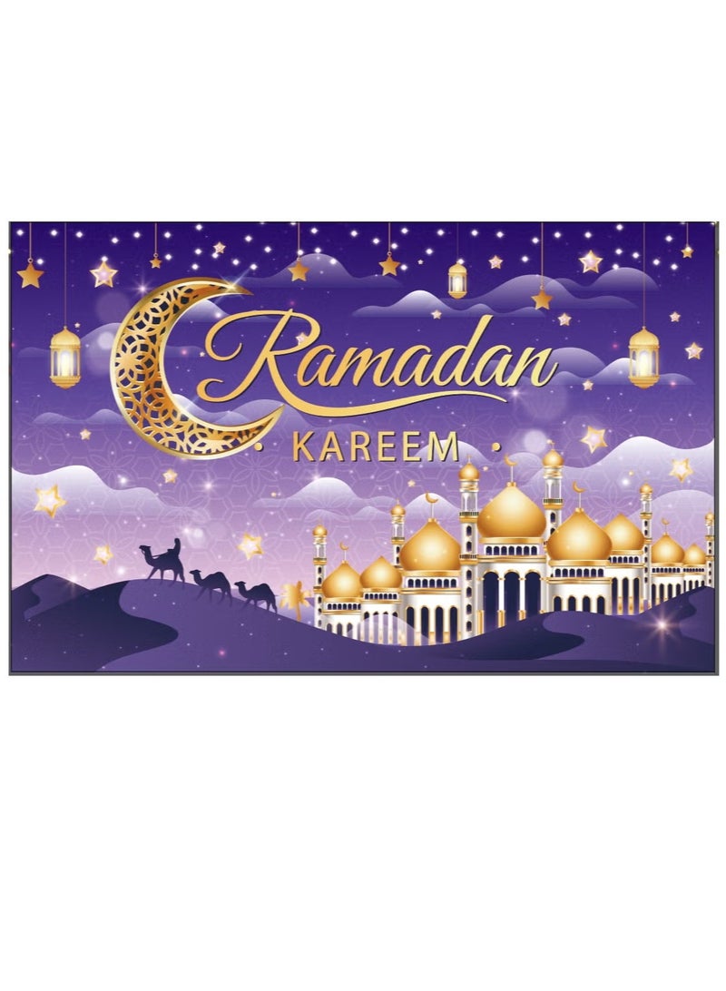 Ramadan Mubarak Backdrop Banner Large Eid Arabian Nights Moon Stars Ramadan Kareem Party Decorations Supplies Photo Booth for Wall Home Indoor Outdoor 70.8 X 43.3 Inch/180x110cm