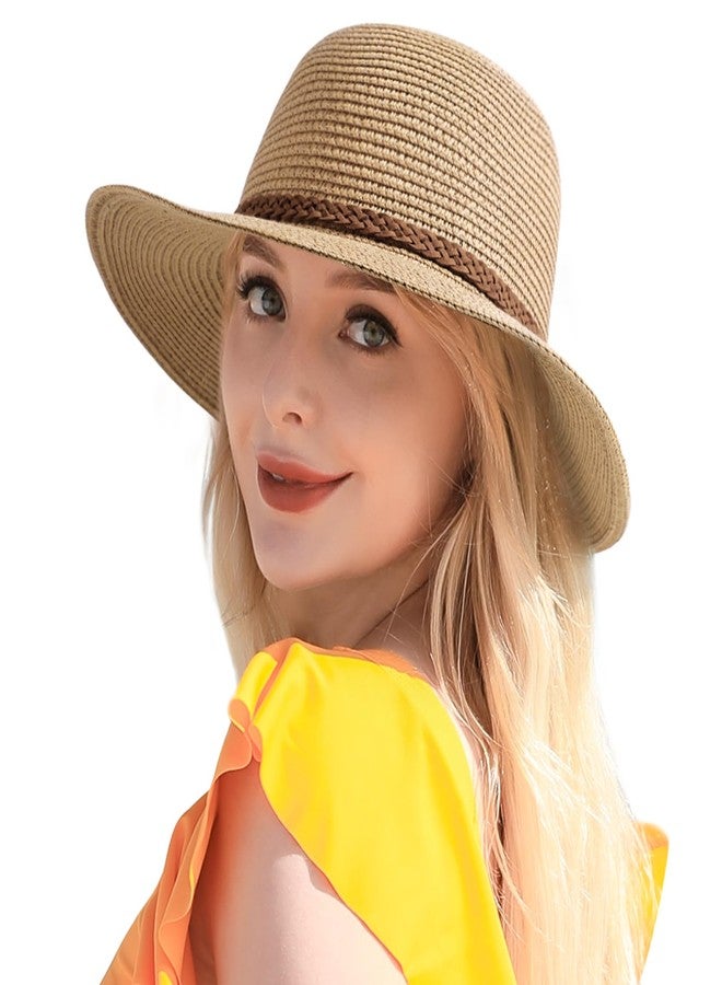 Tavaleu Beach Sun Hats for Women - Wide Brim Straw Womens Summer Hat with Wind Lanyard Roll Up, Foldable Beach Hat UV Protection, Khaki-6, 7 1/4-7 1/2 - Image 1