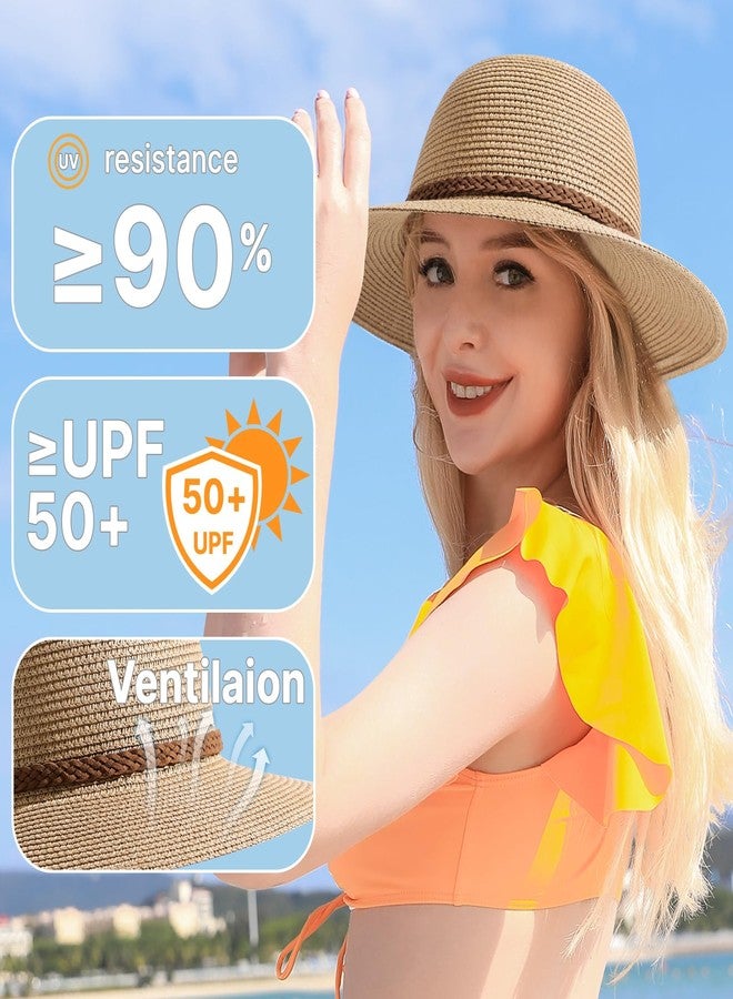 Tavaleu Beach Sun Hats for Women - Wide Brim Straw Womens Summer Hat with Wind Lanyard Roll Up, Foldable Beach Hat UV Protection, Khaki-6, 7 1/4-7 1/2 - Image 2