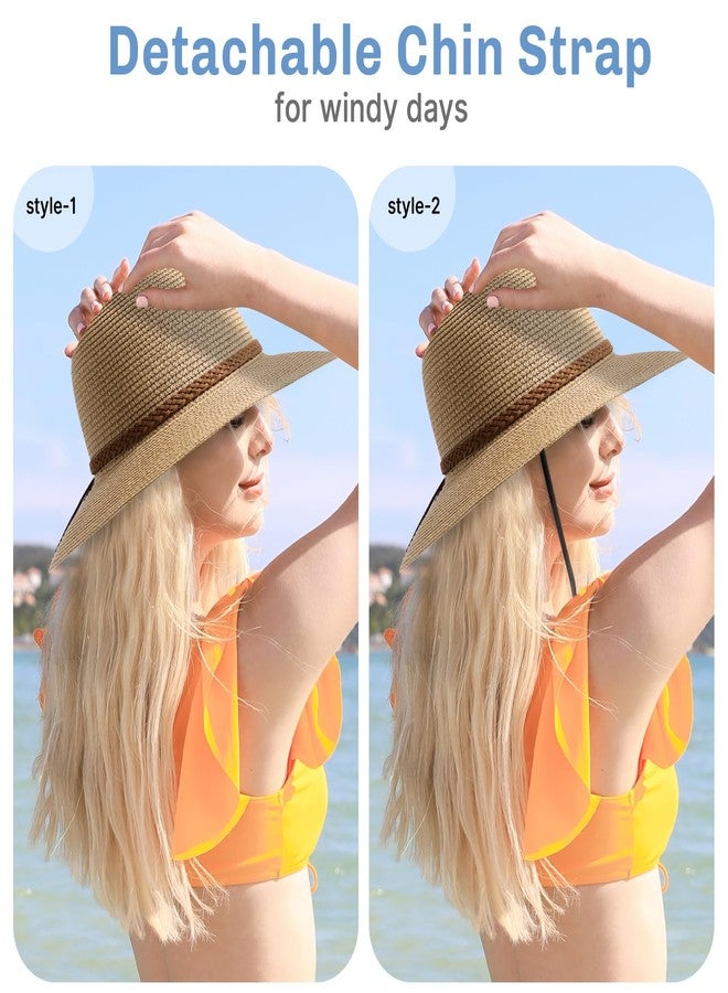Tavaleu Beach Sun Hats for Women - Wide Brim Straw Womens Summer Hat with Wind Lanyard Roll Up, Foldable Beach Hat UV Protection, Khaki-6, 7 1/4-7 1/2 - Image 3