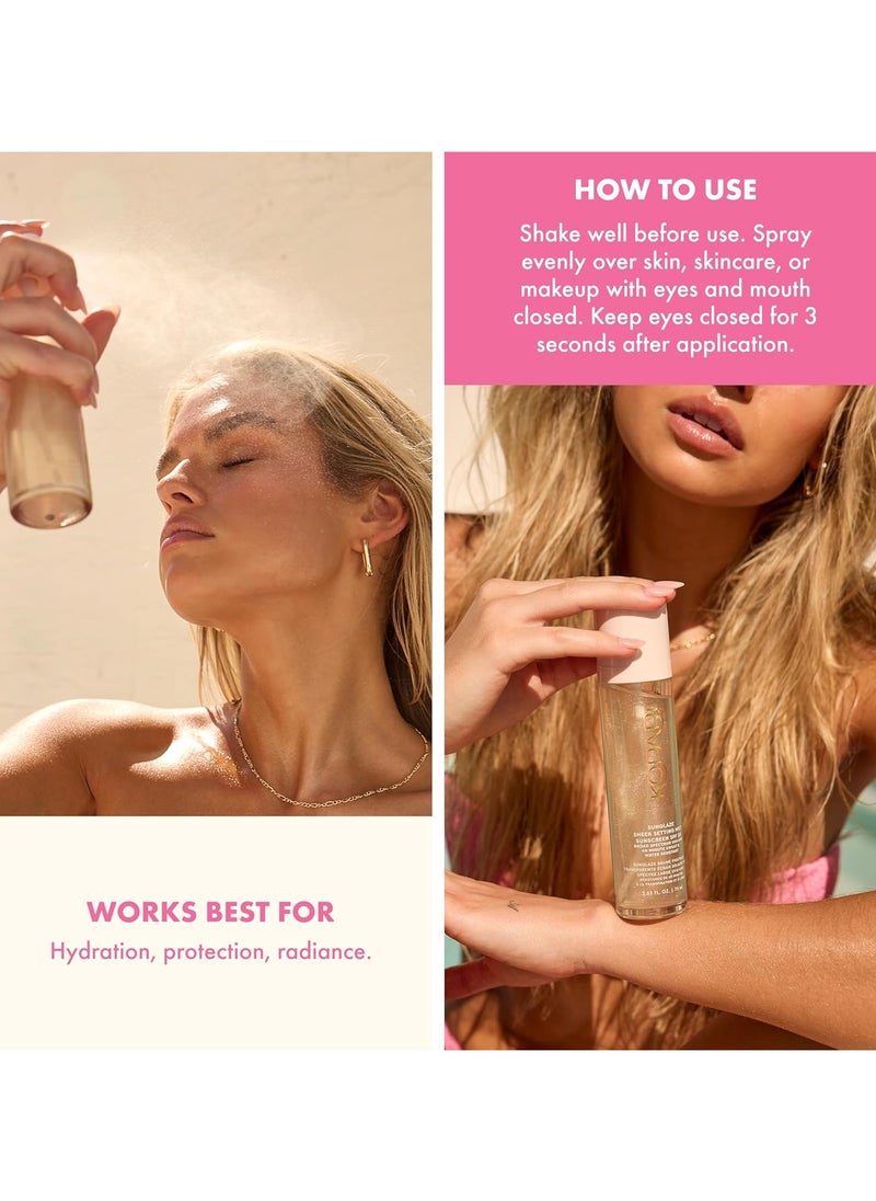 كوپاري Sunglaze Sheer Setting Mist Sunscreen SPF 50, بدون وزن, تجفيف سريع, رذاذ إعداد فائق الدقة, مصنوع من حمض الهيالورونيك, مجموعات المكياج للمرطبة, النهاية ديوي, 2.53 أوقية فلورية  - Image 5