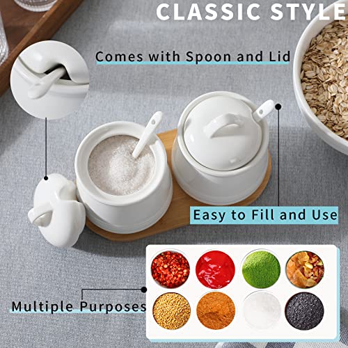 HAOTOP Ceramic Sugar Bowl 2 Pack, PorcelainJar with Tray, Spoon and Lid for Sugar, Pepper, Coffee, Spice, Salt, 12 Ounces (White) - Image 5