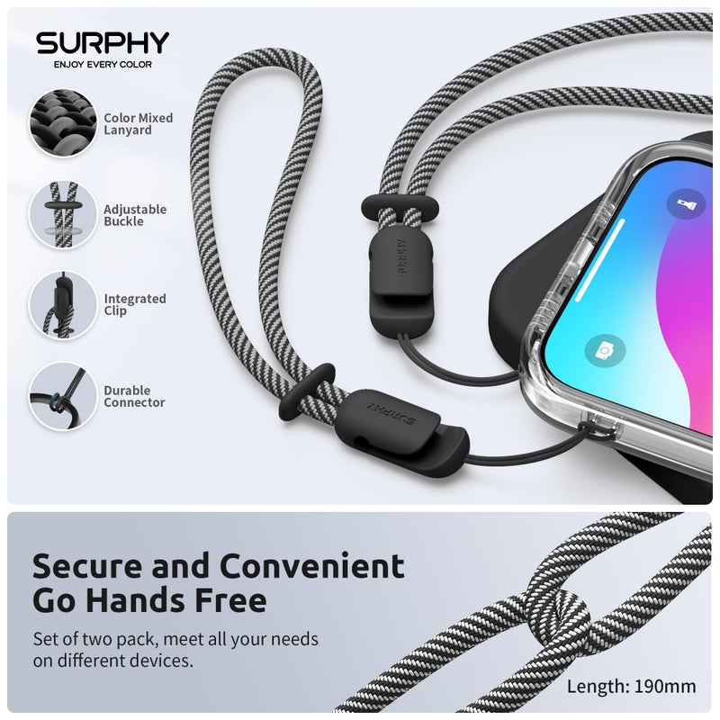 SURPHY 2 Pack Phone Lanyard for Cellphone Case, Phone Wrist Strap for Case, Cellphone Strap with 2-Color Braided, Charm Wrist Lanyard for Women, Cellphone Wrist Lanyard for Women, Black & Black - Image 4