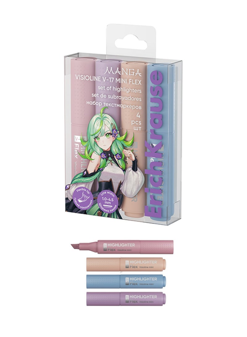 ErichKrause 4-Piece Visioline V-17 Mini Manga Highlighter Set Pastel Colours - Image 1