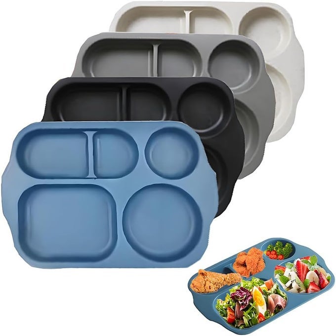 LARGE 12 INCH WHEAT STRAW DIVIDED PLATES FOR ADULTS PICNIC UNBREAKABLE PORTION CONTROL PLATE REUSABLE PLASTIC COMPARTMENT PLATES DINNER PLATES DESSERT PLATES BPA FREE