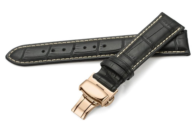 iStrap Leather Watch Band -Alligator Grain Embossed Pattern Calfskin Replacement Strap-Stainless Steel Deployment Buckle with Push Buttons-Bracelet for Men Women-18mm 19mm 20mm 21mm 22mm 24mm - Image 3
