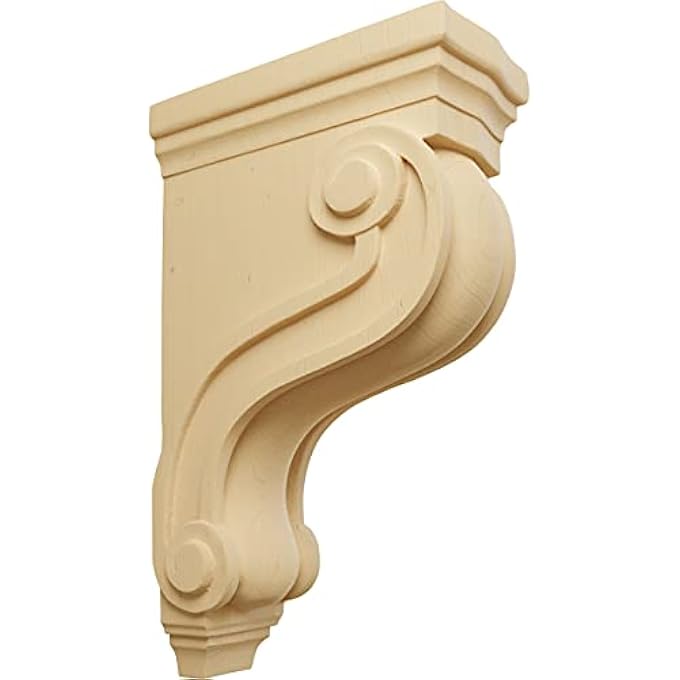 COR03X08X13TSAL BOSTON TRADITIONAL SCROLL WOOD CORBEL, 3 7/8"W X 8"D X 13"H, ALDER - Image 1