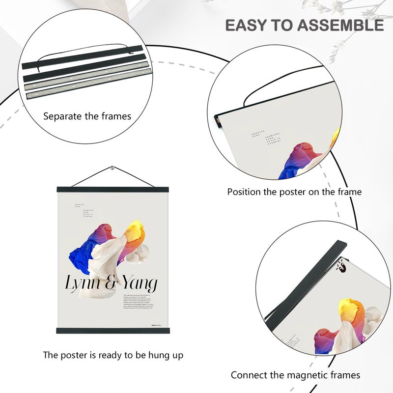 آرت ماج Artmag 4 Pack Magnetic Poster Hanger Frame 13x19 13x22 13x24 Flay Wood Wood Wood Magnet Poster Frame for Maps Canvas Forts Frames Poster Hangers (Black 13 "") - Image 2
