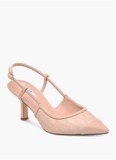 ELLE Women's Monogram Print Slingback Shoes with Buckle Closure and Kitten Heels  - Image 2