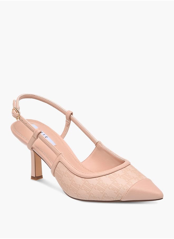 ELLE Women's Monogram Print Slingback Shoes with Buckle Closure and Kitten Heels  - Image 2