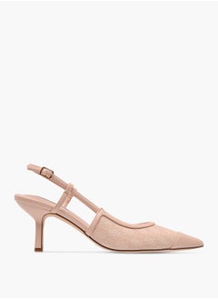 ELLE Women's Monogram Print Slingback Shoes with Buckle Closure and Kitten Heels  - Image 3