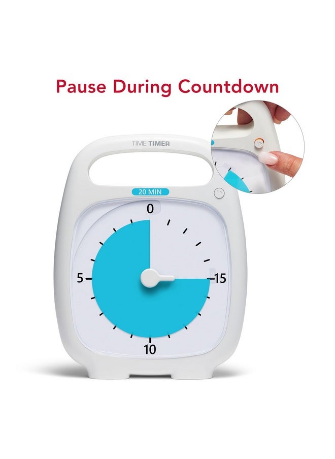 Time Timer Time Timer PLUS 20 Minute Desk Visual Timer - Countdown Timer with Portable Handle for Classroom, Office, Homeschooling, Study Tool with Silent Operation (White)  - Image 5