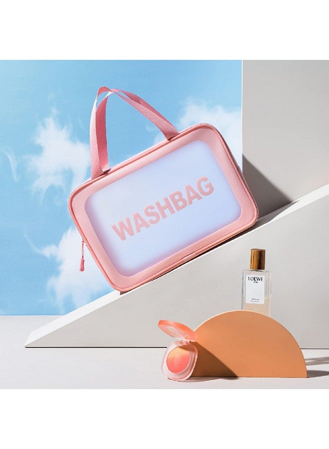 KITSSENTIAL Multi-Functional Makeup Pouch for Women | Waterproof PVC Cosmetic Bags for Girls | Toiletry Storage Wash Bag | Travel Organizer for Bath Accessories & Grooming Kit (Set of 1 Bag Large Pink) - Image 3