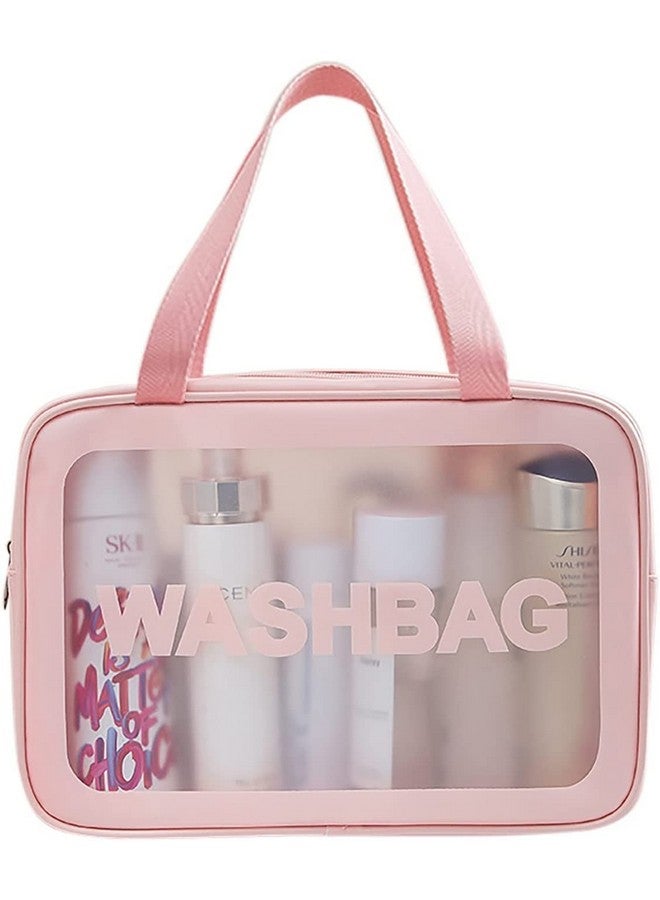 KITSSENTIAL Multi-Functional Makeup Pouch for Women | Waterproof PVC Cosmetic Bags for Girls | Toiletry Storage Wash Bag | Travel Organizer for Bath Accessories & Grooming Kit (Set of 1 Bag Large Pink) - Image 1